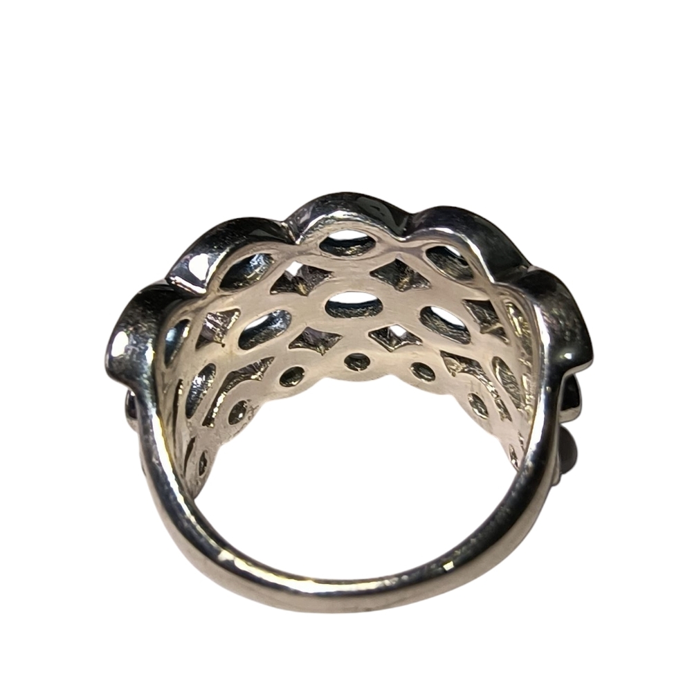 Three Row Mixed Blue Topaz Ring In Sterling Silver - Picture 8 of 11